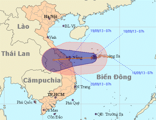 Vị trí và dự báo đường đi của cơn bão số 8. Nguồn: Trung tâm Dự báo khí tượng thủy văn Trung ương